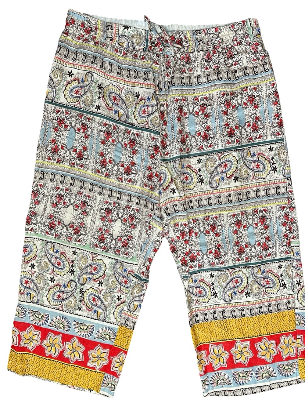Johnny Was Women’s Size XL Colorful Paisley Linen Elastic Waist Wide Leg Pants